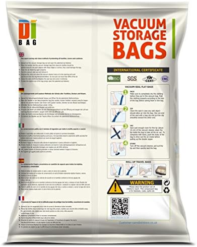 DIBAG ® Combo Set - 15 Bags Pack - Vacuum Storage Space Saver Bags. 1 Jumbo (48''X34.64'') (122X88 cm)+ 3 XL (39.37''X26.37'') (100X67 cm) + 4 Large (33.46''X21.25'') (85X54 cm) +4 Medium (22.44''X17.71'') (57X45 cm) + 2 Suitcase Travel Roll-Up Bags (22.44''X17.71'') (57X45 cm) Without Suction+ 1 Carry-on Roll-up Bag (19.68''X13.38'') (50*34 cm) Without Suction.