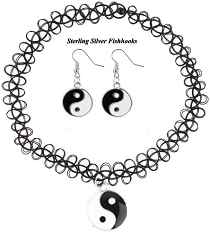 Yin Yang Choker Necklace with Yin Yang Silver Fishhook Earrings, Jewl:YYCE