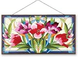 Tulips Stained Glass Suncatcher Window Panel 19.5 W X 10.5 H Joan Baker Designs APM202