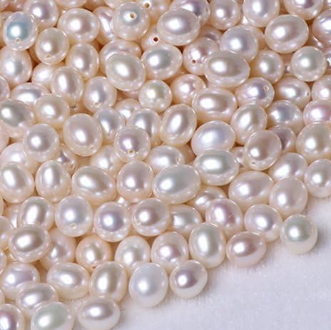 10 Pairs Half Drilled White Freshwater Pearl Beads, Rice Shape, High Luster, Great for DIY Stud earrings, Drop / Dangle earrings (8-8.5mm)