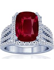 18K White Gold Cushion Cut Ruby Ring With Sidestones (GIA Certificate)