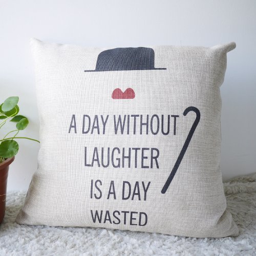 OJIA Word Print 18 X 18 Inch Cotton Linen Decorative Throw Cushion Cover / Pillow Sham, A Day without Laughter