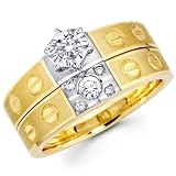 14k Two-Tone White and Yellow Gold Women's Engagement Ring Wedding Band Bridal Wedding Set (0.25 ctw,. GH Color, SI Clarity)