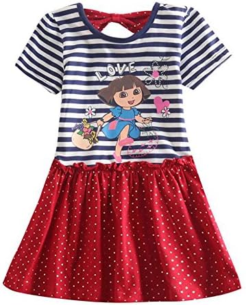 Girls Blue Stripe Dress Dora Printed Summer Party Dress 4/5Y
