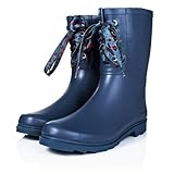 Flat Festival Wellies Wide Calf Rain Calf Boots Blue Rubber US 9