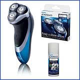 Philips Norelco AT810/41 PowerTouch Rechargeable Cordless Razor in Blue/ Silver/ Black + Norelco HQ8 SShaver Replacement Heads + Electric Shaver Razor Lubricant