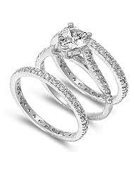 2.50 Ct 3 Pcs Sterling Silver Ladies Round Cubic Zirconia Cz Wedding... by 