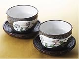 粉引の里 黒木茶托付ペアゆったり碗 te08-01