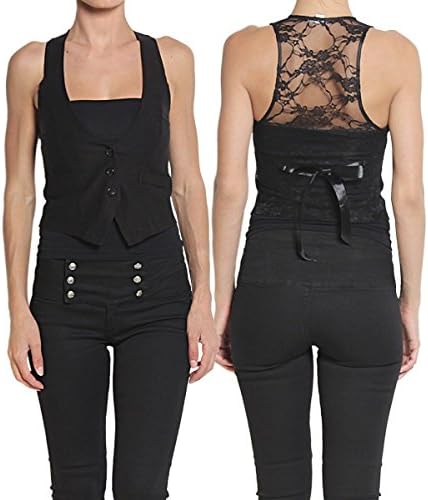 CSG S~3Xl Lace Back Tuxedo Waistcoat Vest Black Sleeveless Tie Back Jacket