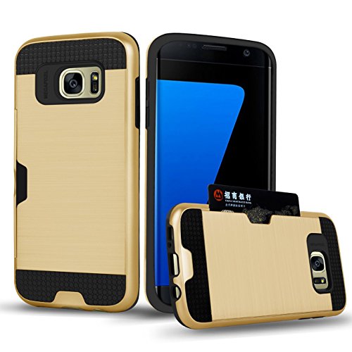 Galaxy S7 Edge Case , TSWA Card Slot Series , Shockproof Drop Protection Dual Layer Slim Wallet Card Holder Covers For Samsung Galaxy S7 Edge (Gold)