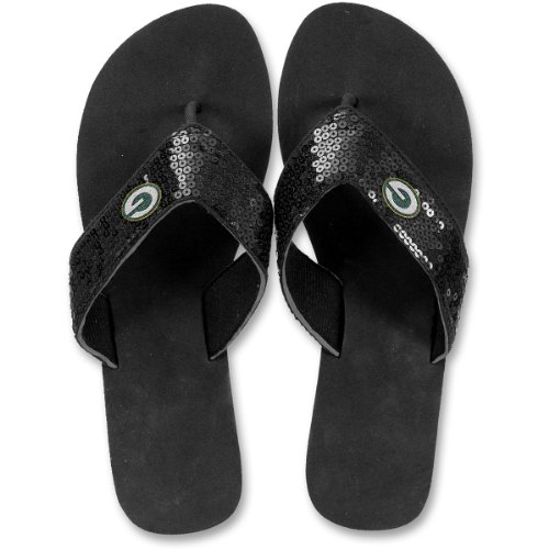 For Bare Feet Green Bay Packers Women's Sequin Flip Flops Medium