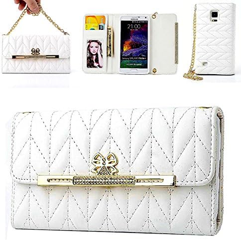 Samsung Galaxy Note 4 case, FIBEST Elegant Bag Design Wallet Leather Case Card Slot Cover Bag with Strap for Samsung Galaxy Note 4 macth One Stylus Pen (White)