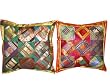 2 Hot Red Green Sari Zari Borders Toss Pillow Cushion Covers 16"