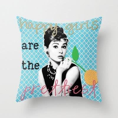 xusuzhi Audrey Hepburn throw pillow; Fashion icon; happy pillow; decorative throw pillow; blue throw pillow; Breakfast at Tiffany's