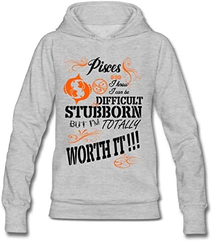 Xuely Women's Funny Zodiac Pisces Pattern Worth It Hoodie Sweatshirt XXL Gray