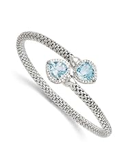 Leslies Sterling Silver Blue Topaz and CZ Heart Flexible Bangle