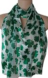 St Patrick's Day White & Green Shamrock Satin Stripe Oblong Scarf / Sash Belt / Headband