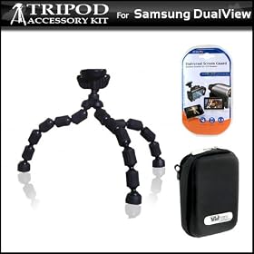 Hard Shell Carrying Case &amp; Gripster Flexible Tripod Kit for Samsung DualView TL225 TL220 TL90 Digital Camera Includes Free Pack Of LCD Screen Protectors: Camera &amp; Photo