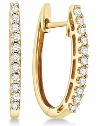 14K White Gold Channel Set Round Diamond U Shape Hoop Earrings - (1/4 cttw)