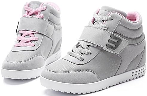 Womens Canvas Shoes Lace Up Hidden Wedge High Heel Fashion sneakers (7, Grey)