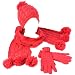 Winter 3pc Set Knit Pom Pom with Gold Beanie Skull Ski Cap Hat Scarf Gloves Fuchsia Pink