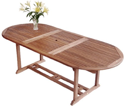 LNO79011 - Eucalyptus Outdoor (Indoor) Garden Extension / Extendable Dining Table - Solid FSC Hard Wood (Natural Color)