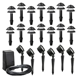 Intermatic LX19720T Malibu Outdoor Lighting Kit with Fourteen Tier Lights, Six Floodlights plus 88-Watt Power Pack/Timer, Black