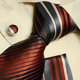 Grey striped ties for father s day gift ideas accessories fire brick silk tie cufflinks H5115