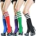 Angelina cotton REFEREE Knee High Socks, Bright Colors with White Stripes, #2539CS_Black, One Size 9-11