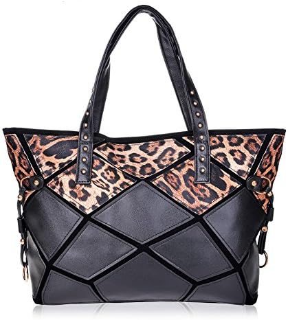 Ucrabs Fashion Women Shoulder Bag Classical Checkered Leather Handbag (Leopard)