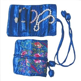 Silky Brocade Jewelry Travel Organizer Roll Pouch - Sapphire Blue Silky Brocade Jewelry Travel Organizer Roll Pouch - Sapphire Blue