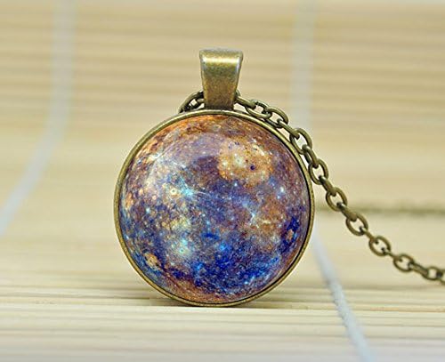 Mercury Pendant Mercury Necklace Mercury Jewelry Galaxy Universe Space Glass Cabochon Necklace A2297