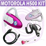 Motorola H500 Pink and Magenta Bluetooth Headset w/ Accessory Bundle