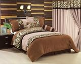 7 Pieces Brown, Beige, and Sage Traditional Floral Micro Suede Comforter Se ....