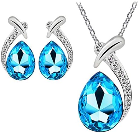 Axiba New Fashion Women Girl Crystal Pendant Silver Chain Necklace Stud Earring Jewelry Set