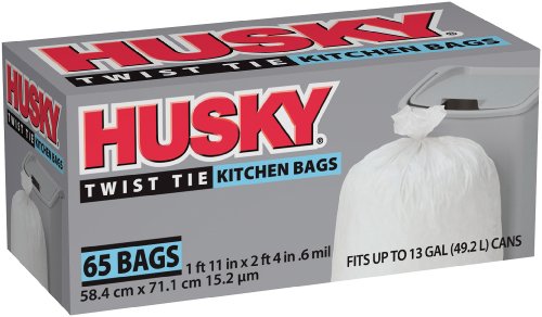 Husky HK13065W 13-Gallon Twist Tie Kitchen Bags, 65 Count