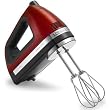 KitchenAid 9-Speed Digital Display Hand Mixer candy apple red - With (Free Dough hooks, whisk, milk shake liquid blender rod attachment and accessory bag) Candy Apple Red