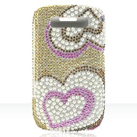 Premium Luxurious Designer Hard Diamond Crystal Snap-on Case for Blackberry 8900 Javalin Case - Gold Diamond Heart Design