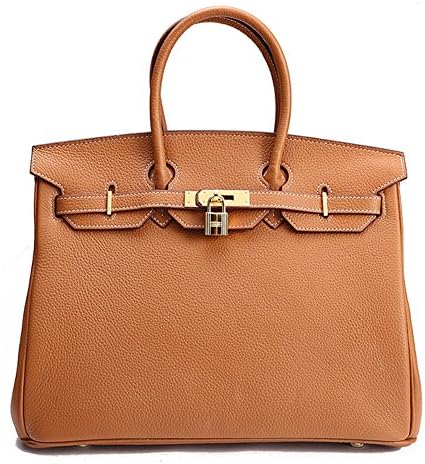 Fengyaqiandai BK Style Women's Genuine Leather Classic Litchi Grain Large Size 35 cm Top-handle-bags Camel
