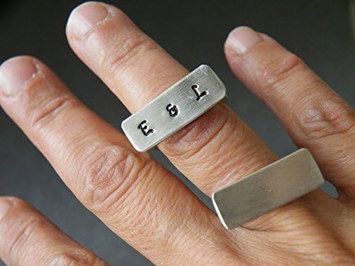 Hand Stamped Ring Personilized Ring Sterling Silver Jewelry Rectangular Ring Modern Ring