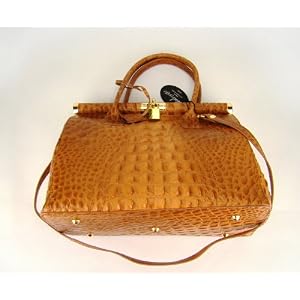 MEDIGRIFFE Italian Ladylike Handbag in Brown or Gray Crocodile Embossed Leather