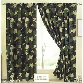 Army Camouflage 66x72" Curtains With Tiebacks Brand New Curtain Set
