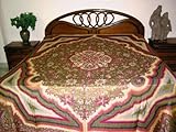 Olive Green Red Violet Jamawar Pashmina Reversible Bedspread India King Thr ....