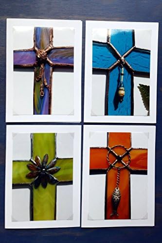 Handmade Stained Glass Cross Photo A7 Greeting Card Set of 4 Notecard Blank All Occasion
