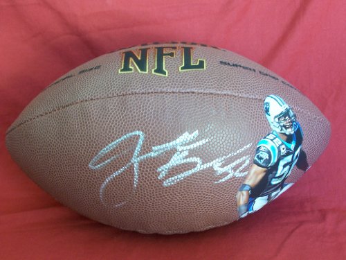 Jon Beason Autographed Custom NFL Photo Football, Carolina Panthers, Miami Hurricanes, Proof Photo of Jon Signing for Us.