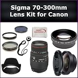 Best Price Sigma 70-300mm f/4-5.6 APO DG Macro Lens for Canon EOS Cameras Includes: Sigma 70-300mm Lens, 0.45X Wide Angle Lens, 2X Telephoto Lens, Lens Cap, Lens Hood, Lens Cap Keeper, 3 Piece Filter Kit (UV-FLD-CPL) and Microfiber Cleaning Cloth