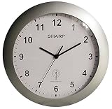Sharp SPC890 Quartz Analog Atomic Wall Clock SPC890, with Silver Case Convex Glass Lens and Sets Automatically