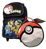 Pokemon Pikachu Large Rolling Backpack and Pokeball Lunch Box Bundle Gift Set