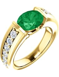14K Yellow Gold 9.00x7.00mm Oval Cut Chatham Created Emerald and Diamond Ring -- LIFETIME WARRANTY