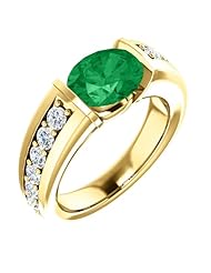 10K Yellow Gold 9.00x7.00mm Oval Cut Chatham Created Emerald and Diamond Ring -- LIFETIME WARRANTY